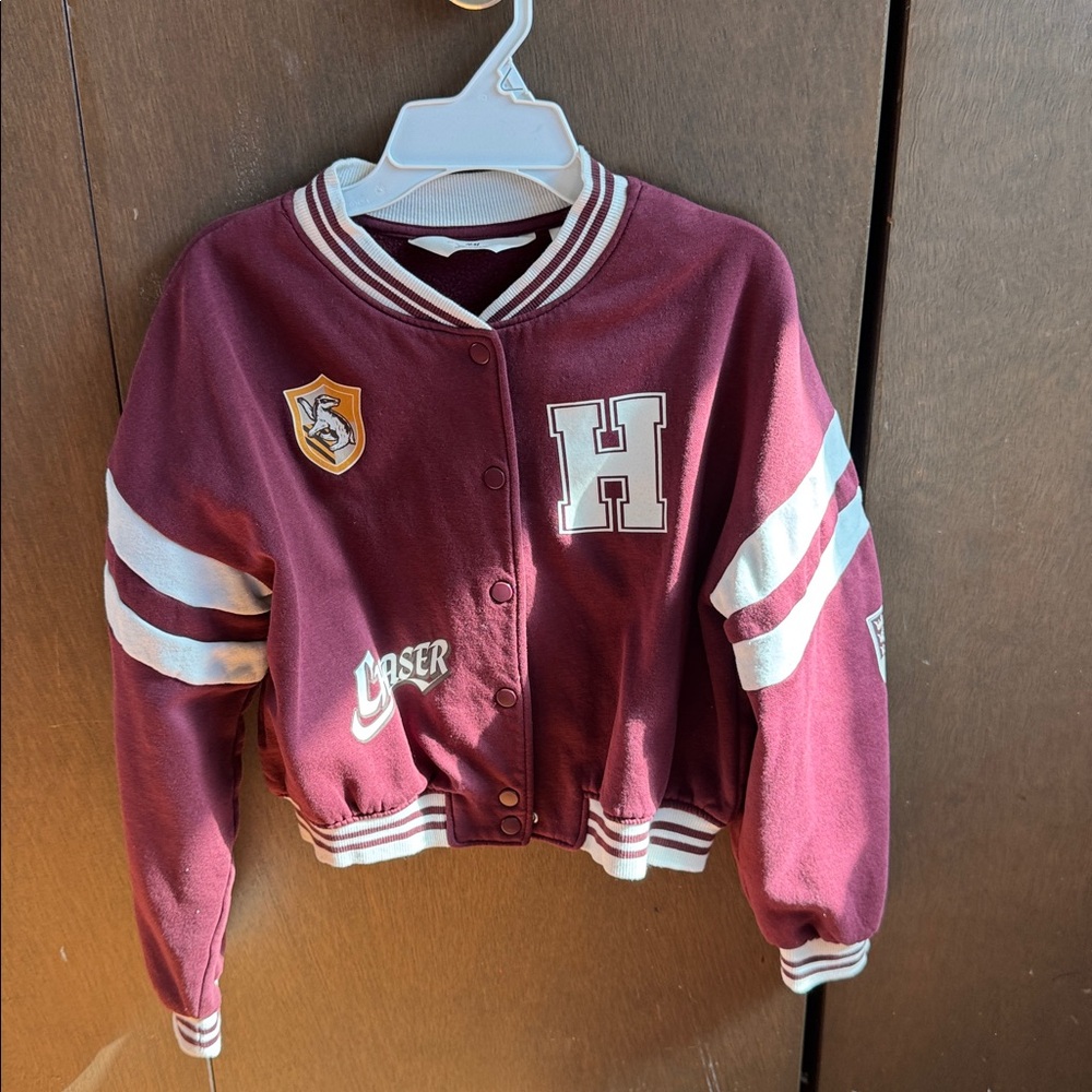 H&M Burgundy Varsity Jacket with Cream Accents